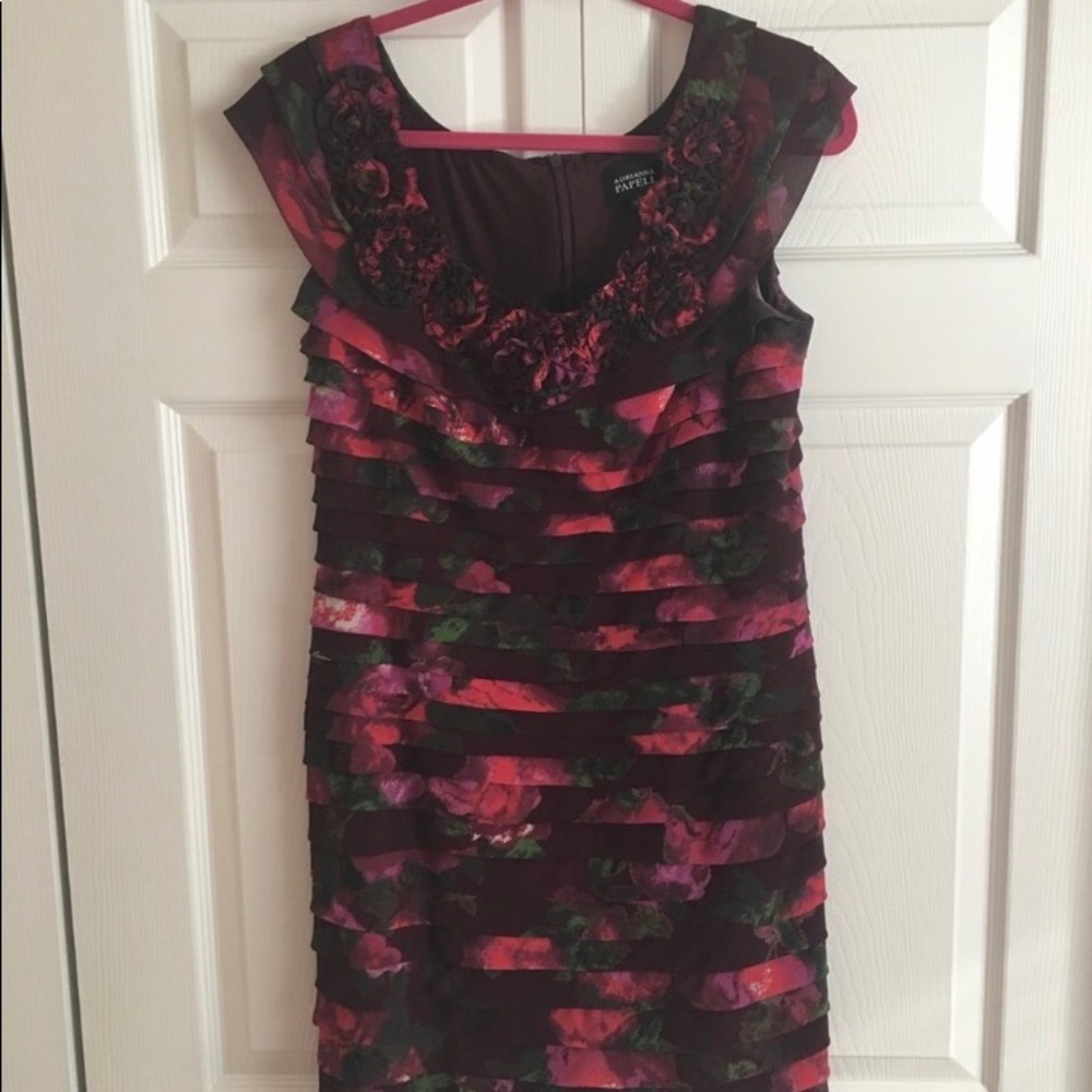 Adrianna Papell Floral Layered Midi Dress - Red and Black